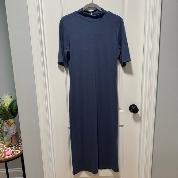 Marine Layer Lexi Mock Neck Rib Midi‎ Dress NWT size Large Vintage Indigo Blue - Picture 3 of 16